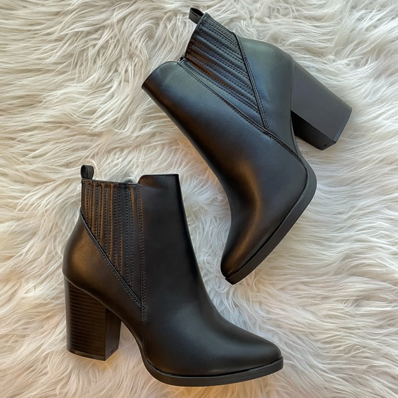 Black Faux Leather Ankle Booties - Picture 2 of 16